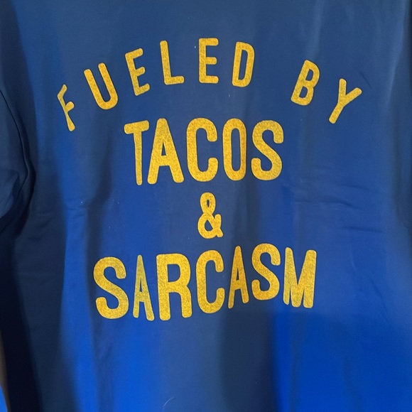 Men’s NWOT Fruit of the Loom “Fueled By Tacos & Sarcasm” Blue Long Sleeve Tee M - Picture 2 of 4
